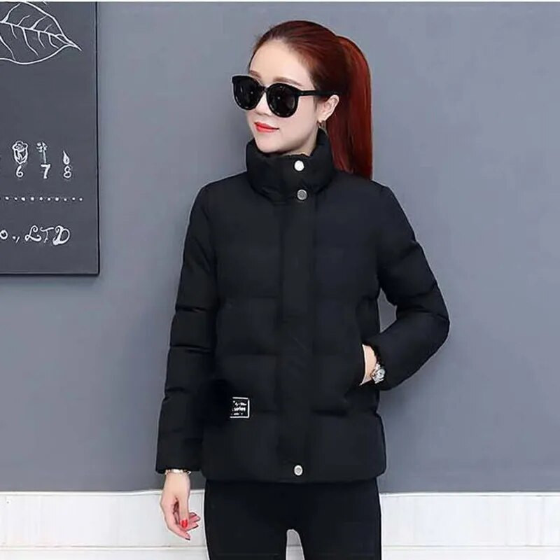 Novi zimski pamučni kaput za 2023. Podstavljena jakna Ženski donji pamučni kaputi Kratki uspravni ovratnik s patentnim zatvaračem Debeli topli kaput