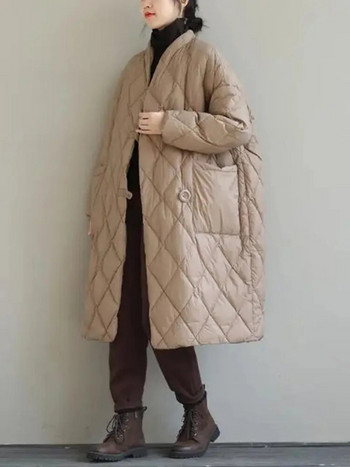 Извънгабаритно пухено памучно палто с миди дължина, едноцветно, универсално, меко, олекотено яке с подплата, ново корейско топло връхно облекло