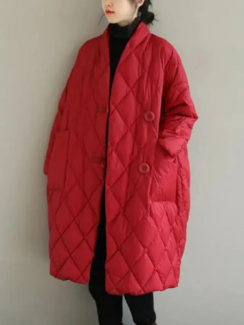 Υπερμεγέθη πουπουλένιο βαμβακερό παλτό μεσαίου μήκους μονόχρωμο παντός χρώματος Απαλό ελαφρύ μπουφάν με γιακά με επένδυση Νέα κορεατικά ζεστά ρούχα