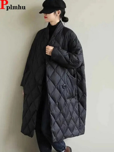 Preveliki puhasti pamučni kaput midi dužine, jednobojna, mekana, lagana, podstavljena jakna sa samostojećim ovratnikom Nova korejska topla gornja odjeća