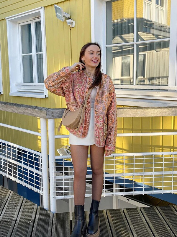 Vintage Floral print Φθινοπωρινό μπουφάν Γυναικείο Χαλαρό Χειμερινό βαμβακερό Παλτό Μακρυμάνικο Γυναικείο Μόδα Τσέπη Streetwear Χοντρά παλτό