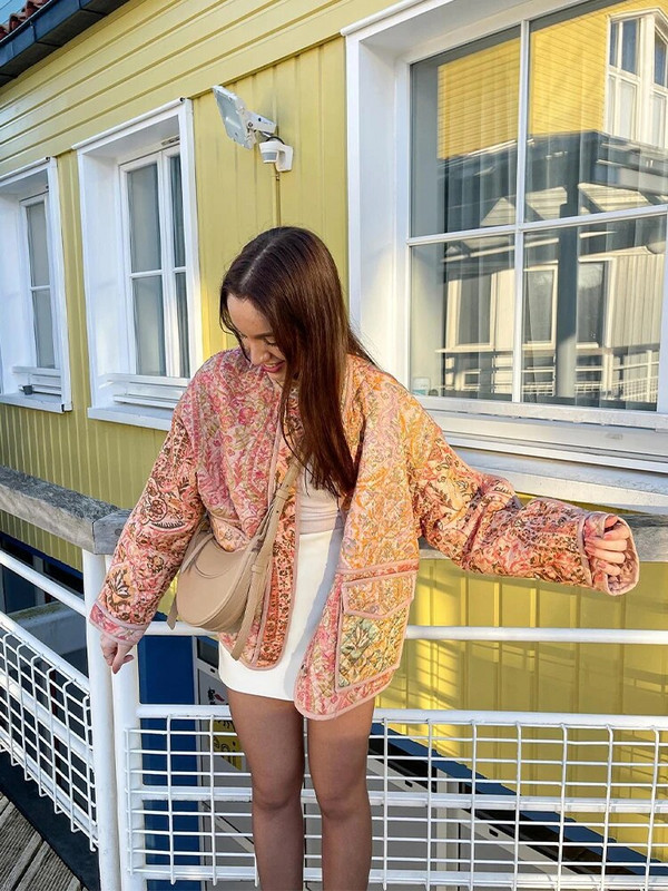 Vintage Floral print Φθινοπωρινό μπουφάν Γυναικείο Χαλαρό Χειμερινό βαμβακερό Παλτό Μακρυμάνικο Γυναικείο Μόδα Τσέπη Streetwear Χοντρά παλτό