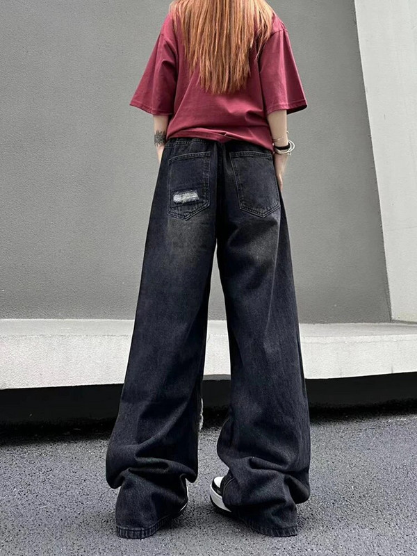 Jmprs Y2K Vintage Black Hole naiste teksad Bf kõrge vöökohaga Hip Hop Ripped lahtised laiad püksid Korea sirged teksapüksid Uus