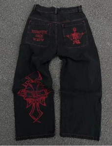 Uued Y2K Streetwear vabaaja suurte taskuprintidega püksid Meeste mood must sirge laia säärega püksid kottis teksapüksid teksapüksid