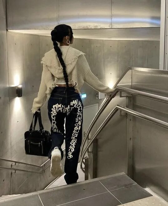 Uued Y2K Streetwear vabaaja suurte taskuprintidega püksid Meeste mood must sirge laia säärega püksid kottis teksapüksid teksapüksid