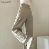 Traperice Ženski kaki traper Jesen Novi dolazak Hlače širokih nogavica Visokog struka Slatka prikladna estetska odjeća Harajuku Jednobojni Mujer