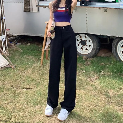 Traperice Ženski kaki traper Jesen Novi dolazak Hlače širokih nogavica Visokog struka Slatka prikladna estetska odjeća Harajuku Jednobojni Mujer