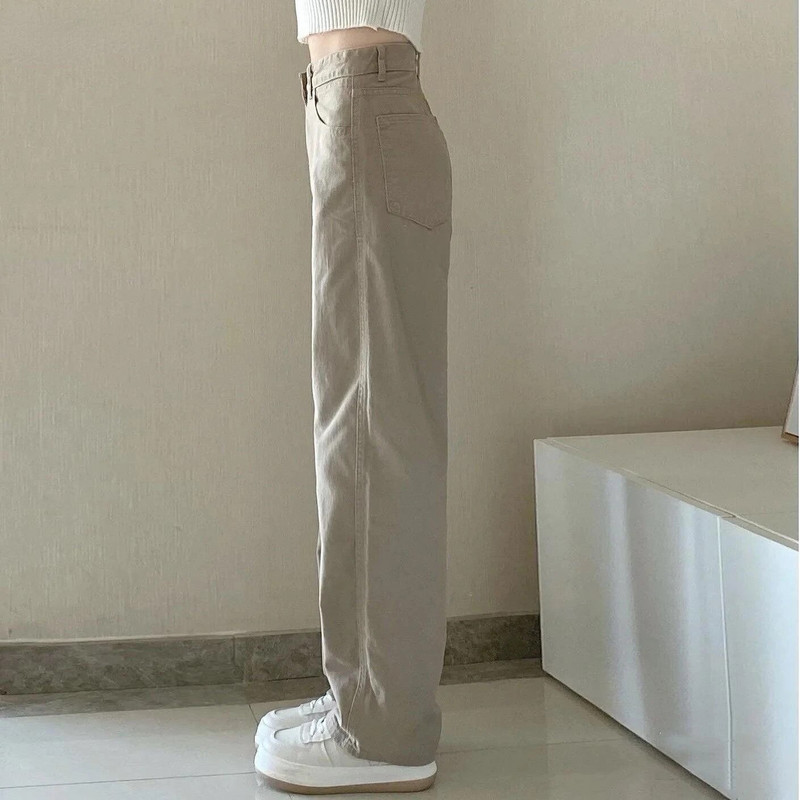 Traperice Ženski kaki traper Jesen Novi dolazak Hlače širokih nogavica Visokog struka Slatka prikladna estetska odjeća Harajuku Jednobojni Mujer