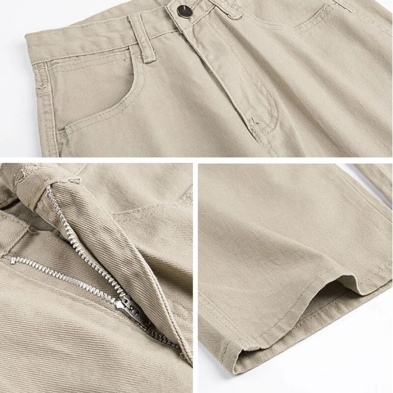 Traperice Ženski kaki traper Jesen Novi dolazak Hlače širokih nogavica Visokog struka Slatka prikladna estetska odjeća Harajuku Jednobojni Mujer