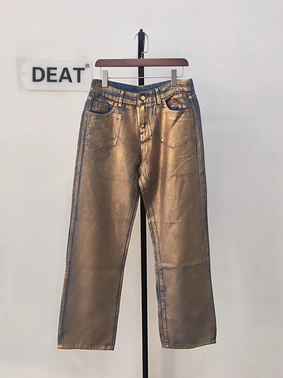 DEAT Γυναικείο τζιν ψηλόμεσο επιχρυσωμένο με εμπριμέ φαρδύ ολόσωμο τζιν παντελόνι με φαρδύ πόδι 2023 Φθινόπωρο Νέα Μόδα 29L3802