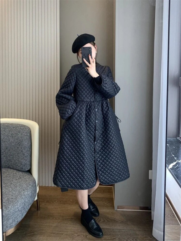 2023. aasta sügistalvised naiste jakid naistele, ülikuum, pikk mantel, must lahtine, soe park, ruuduline top vabaaja tepitud mantlid naistele