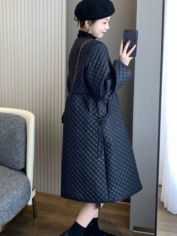 2023. aasta sügistalvised naiste jakid naistele, ülikuum, pikk mantel, must lahtine, soe park, ruuduline top vabaaja tepitud mantlid naistele