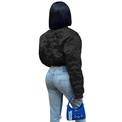 Soefdioo Star Emboss Casual Užtrauktukas Fly Patchwork Ilgomis rankovėmis trumpomis Parkas Striukė Stora Šilta Moteriška 2023 m. žiemos gatvės viršutiniai drabužiai