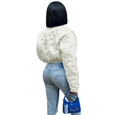 Soefdioo Star Emboss Casual Užtrauktukas Fly Patchwork Ilgomis rankovėmis trumpomis Parkas Striukė Stora Šilta Moteriška 2023 m. žiemos gatvės viršutiniai drabužiai