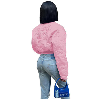 Soefdioo Star Emboss Casual Užtrauktukas Fly Patchwork Ilgomis rankovėmis trumpomis Parkas Striukė Stora Šilta Moteriška 2023 m. žiemos gatvės viršutiniai drabužiai