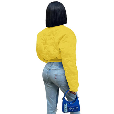 Soefdioo Star Emboss Casual Užtrauktukas Fly Patchwork Ilgomis rankovėmis trumpomis Parkas Striukė Stora Šilta Moteriška 2023 m. žiemos gatvės viršutiniai drabužiai