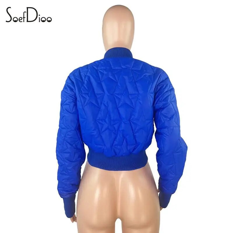 Soefdioo Star Emboss Casual Užtrauktukas Fly Patchwork Ilgomis rankovėmis trumpomis Parkas Striukė Stora Šilta Moteriška 2023 m. žiemos gatvės viršutiniai drabužiai