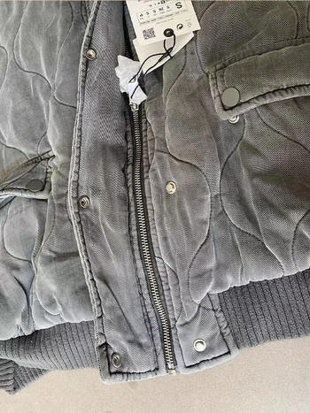 Φθινόπωρο 2023 νέα γυναικεία ρούχα με όλα τα ταιριαστά πτερύγια τσέπη με επένδυση σακάκι φαρδύ μακρυμάνικο στρογγυλό λαιμόκοψη φαρδύ bomber jacket