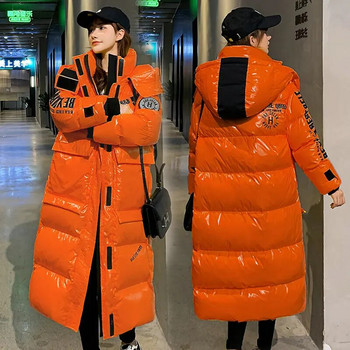 Χειμερινό γυναικείο μπουφάν Parka Ζεστό χοντρό μακρύ βαμβακερό παλτό Γυναικείο φαρδύ oversize γυαλιστερό παλτό τσέπης με κουκούλα 2023