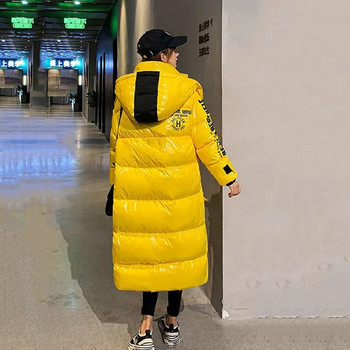 Χειμερινό γυναικείο μπουφάν Parka Ζεστό χοντρό μακρύ βαμβακερό παλτό Γυναικείο φαρδύ oversize γυαλιστερό παλτό τσέπης με κουκούλα 2023