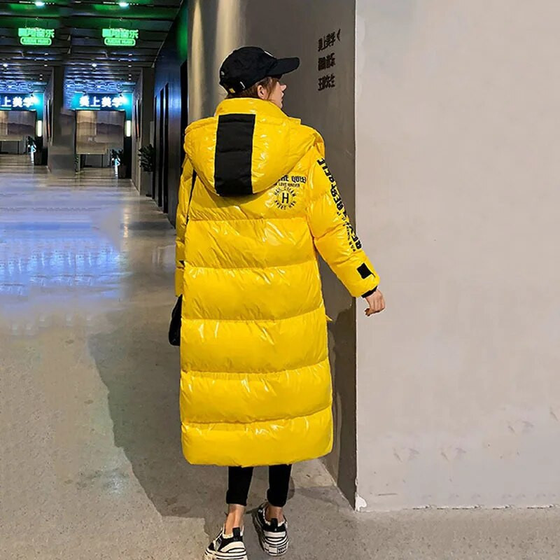 Naiste talvine parkjakk, soe paks, pikk, puuvillane mantel Naiste avar kapuutsiga läikiv taskumantel 2023