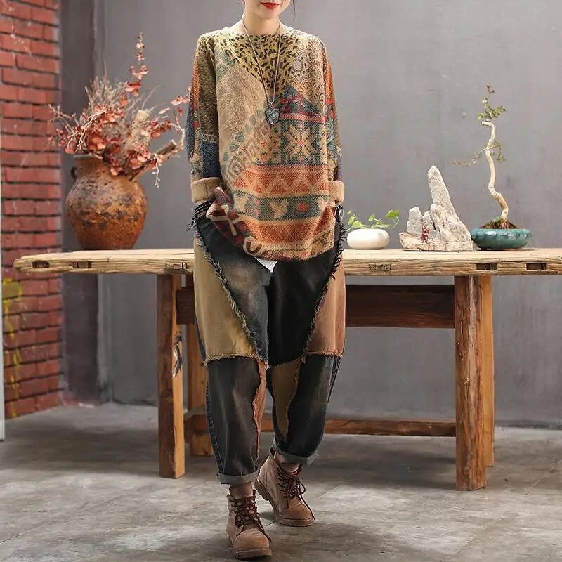 Kevadised naiste kõrge vöökohaga retrohaaremipüksid teksad 2023, uus vabaaja mood Harajuku puuvillased püksid, laia säärega redis