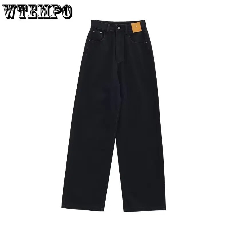 Mustad kottis sirged teksad Naiste Korea moe tänavarõivad kõrge vöökohaga laia säärega teksapüksid, naiste lahtised teksapüksid Y2K