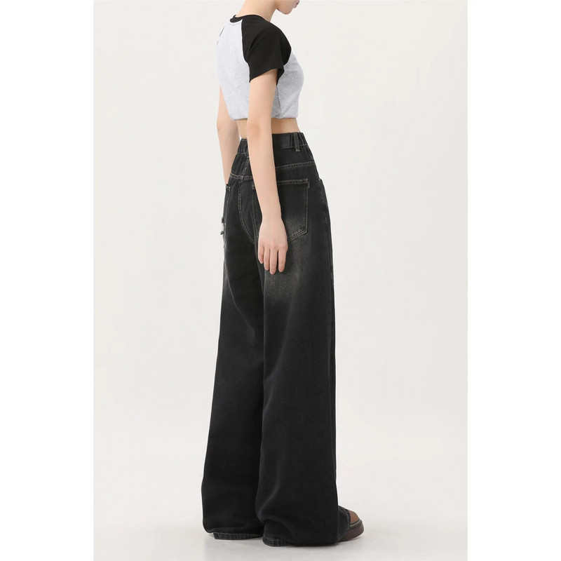 Y2K Korea retro auguparandustega teksad meeste ja naiste 2023 uued Ameerika stiilis peatänaval lahtised sirged laia säärega püksid