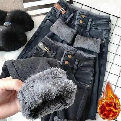 Plus Velvet Thicken Winter Warm Jeans Γυναικεία Ψηλόμεση Slim 90s Vintage Harajuku Denim Παντελόνι Casual Low Rise Kpop Denim Παντελόνι