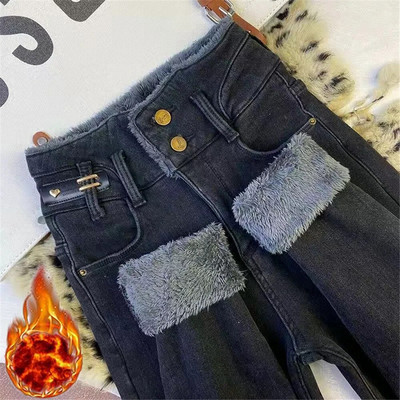 Plus baršunaste zadebljane zimske tople traperice Ženske uske traperice visokog struka iz 90-ih Vintage Harajuku traper hlače Ležerne Kpop traper hlače niskog struka