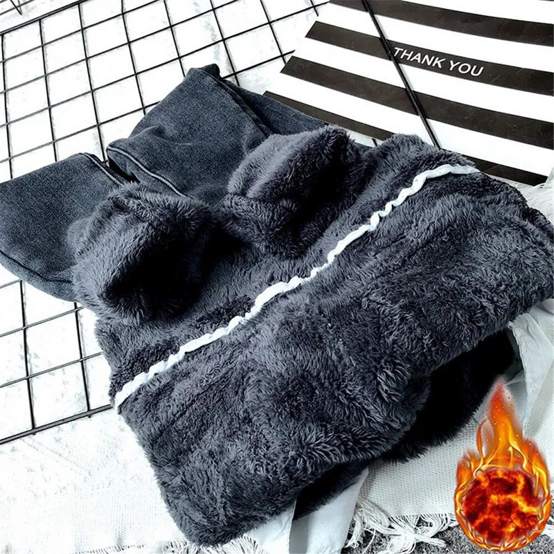 Plus baršunaste zadebljane zimske tople traperice Ženske uske traperice visokog struka iz 90-ih Vintage Harajuku traper hlače Ležerne Kpop traper hlače niskog struka