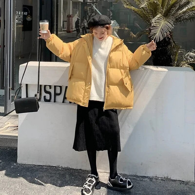 Jauna, 2023. gada sieviešu īsā jaka ziemas bieza ar kapuci, kokvilnas polsterēti mēteļi sievietēm, korejiešu brīvi puferi parkas sievietēm, liela izmēra Harajuku C