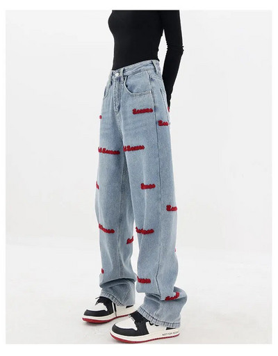 Proljetne i jesenske ravne traperice veće veličine za žene široke široke traperice uskog struka za brisanje poda široke nogavice