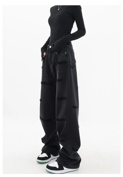 Proljetne i jesenske ravne traperice veće veličine za žene široke široke traperice uskog struka za brisanje poda široke nogavice