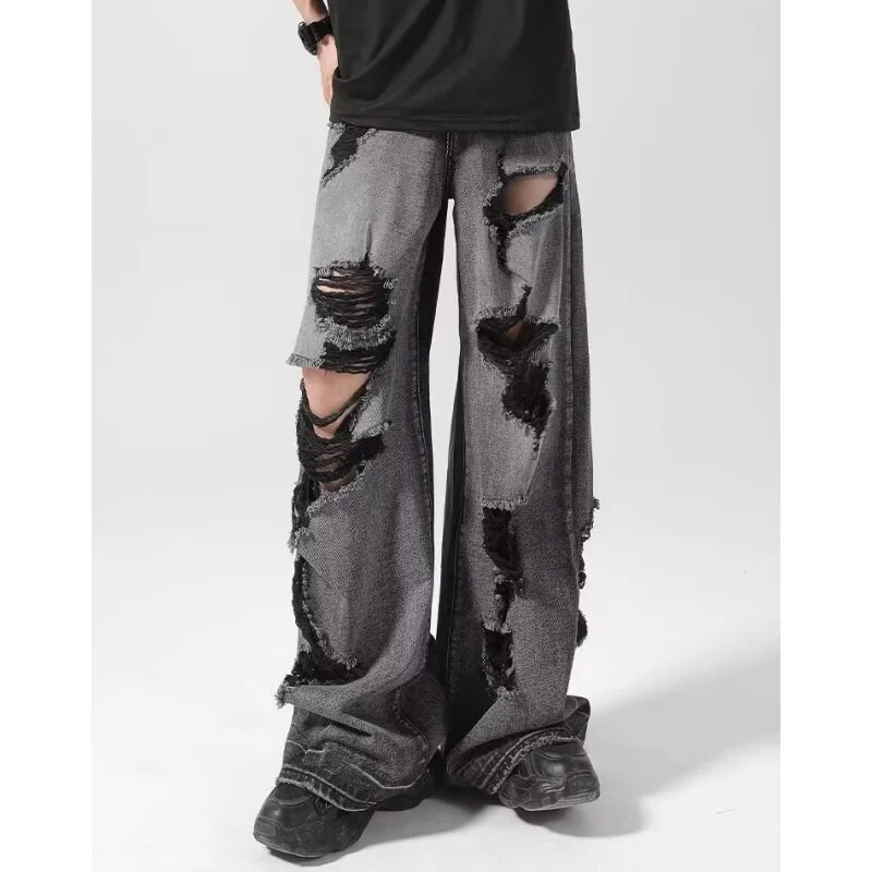 Juodi moteriški džinsai su aukštu juosmeniu Nudėvėtos amerikietiškos mados vintažinės gatvės apranga Y2K plačios kelnės Džinsinės moteriškos kelnės Baggy džinsinės kelnės