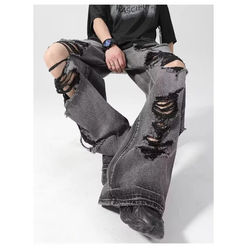 Juodi moteriški džinsai su aukštu juosmeniu Nudėvėtos amerikietiškos mados vintažinės gatvės apranga Y2K plačios kelnės Džinsinės moteriškos kelnės Baggy džinsinės kelnės