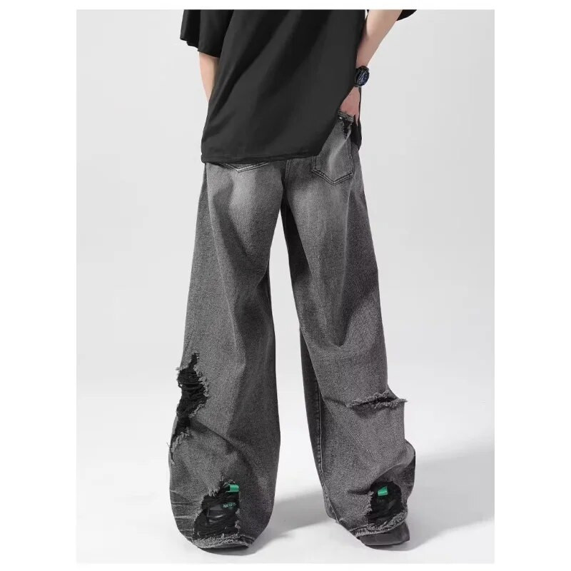 Juodi moteriški džinsai su aukštu juosmeniu Nudėvėtos amerikietiškos mados vintažinės gatvės apranga Y2K plačios kelnės Džinsinės moteriškos kelnės Baggy džinsinės kelnės