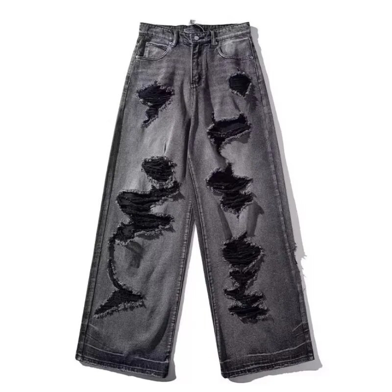 Juodi moteriški džinsai su aukštu juosmeniu Nudėvėtos amerikietiškos mados vintažinės gatvės apranga Y2K plačios kelnės Džinsinės moteriškos kelnės Baggy džinsinės kelnės