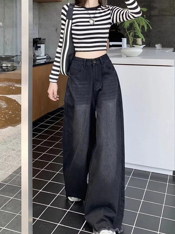 Hot Girl Baggy Jeans Femenina Y2k Street vintage, mosva, hogy Old Fried, egyenes, széles szárú farmernadrág női