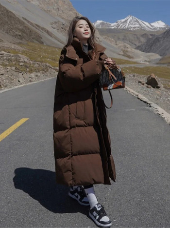 2023 Пухени палта Нова дълга памучна рокля Корейска версия Голям размер Корейски модни якета Зимна жега Парка Feminina Abrigo