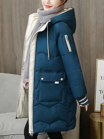 Зимно дамско яке Палта Дълги паркове Дебели топли якета Ветроустойчиво ежедневно палто Дамско пухено памучно облекло за сняг Подплатена парка