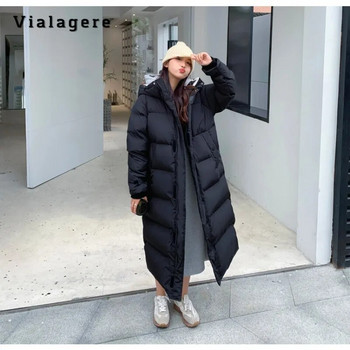 Γυναικεία Casual Basic Μονόστηθο με σούπερ μακρυμάνικο πάρκα 2023 Χειμερινό υπερμεγέθη σακάκι Μόδα ζεστό μασίφ παλτό