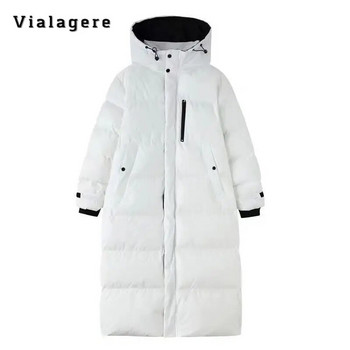 Γυναικεία Casual Basic Μονόστηθο με σούπερ μακρυμάνικο πάρκα 2023 Χειμερινό υπερμεγέθη σακάκι Μόδα ζεστό μασίφ παλτό