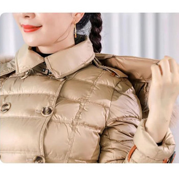 Ново памучно палто с пух 2023 г. Дамско удебелено модно прилепнало памучно палто със средна дължина