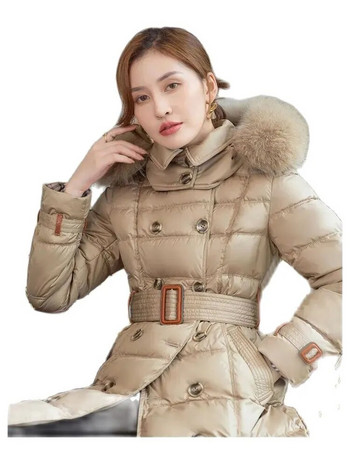 Ново памучно палто с пух 2023 г. Дамско удебелено модно прилепнало памучно палто със средна дължина