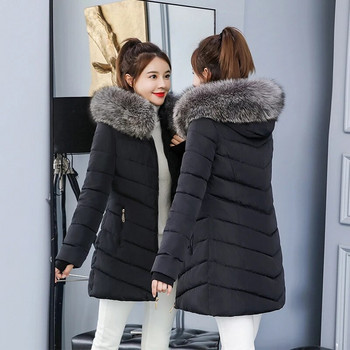 2022 Νέο με μακριά κουκούλα Parka Faux Fur Χοντρό ζεστό χειμωνιάτικο μπουφάν Γυναικείο Casual Slim Μεγάλες τσέπες Γυναικείο μακρύ παλτό Parka