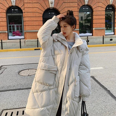 Pikk talveparka naistele 2023, uus moodne lahtine üle põlve ulatuv sulejope Naiste kapuutsiga, paks soe polsterdatud mantel, naiste mantel