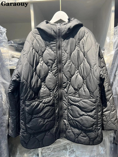 Garaouy 2023 m. žiemos moteriški ilgi medvilniniai drabužiai striukė su gobtuvu su užtrauktuku Parka Lengvi šilti kišeniniai paltai Moteriški laisvalaikio laisvi viršutiniai drabužiai