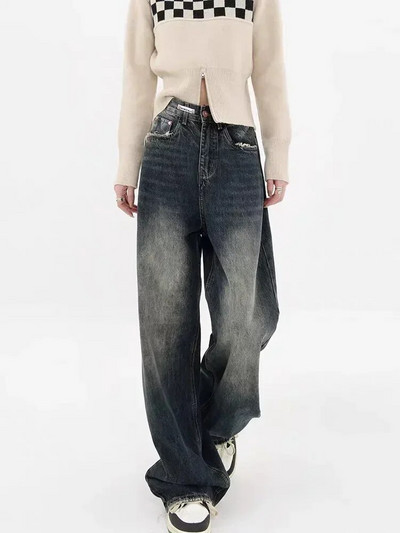 HOUZHOU Harajuku Y2K Baggy Teksad Naiste Tänavarõivad Retromood Sügisene kõrge vöökohaga püksid lahtised laia säärega teksapüksid naistele