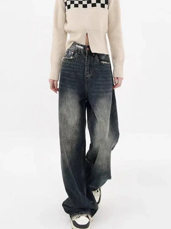 HOUZHOU Harajuku Y2K Baggy Teksad Naiste Tänavarõivad Retromood Sügisene kõrge vöökohaga püksid lahtised laia säärega teksapüksid naistele